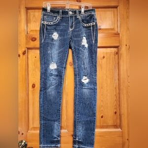 LA Idol USA Rhinestone Embroidered Jeans , Size 9